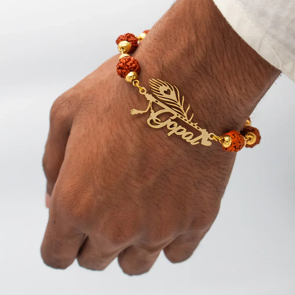 Personalized Kada - Rudraksha Bracelet with Morpankh Design