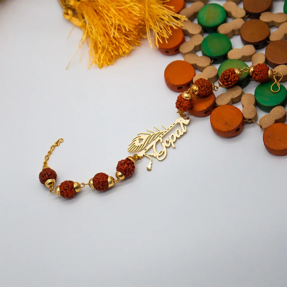 Personalized Kada - Rudraksha Bracelet with Morpankh Design