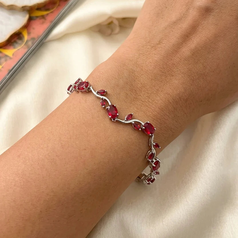 Red Stone Stone Tulip Bracelet | Silver Plated - Anti Tarnish