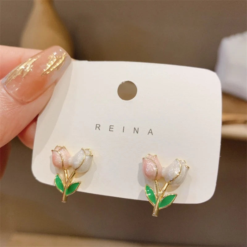 Dual-tone pink and white flower Earrings