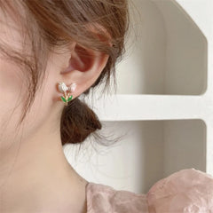 Dual-tone pink and white flower Earrings