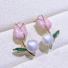 Pink Flower Gold Plated Earrings