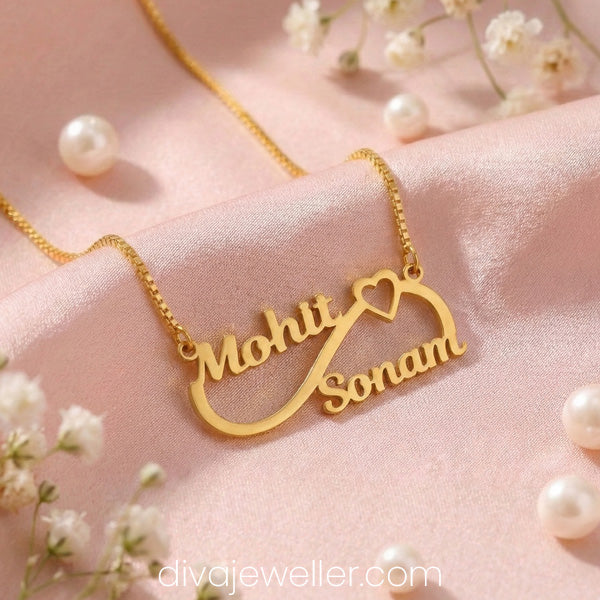 Infinity Heart Couple Name Necklace