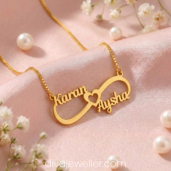Infinity Middle Heart Name Necklace