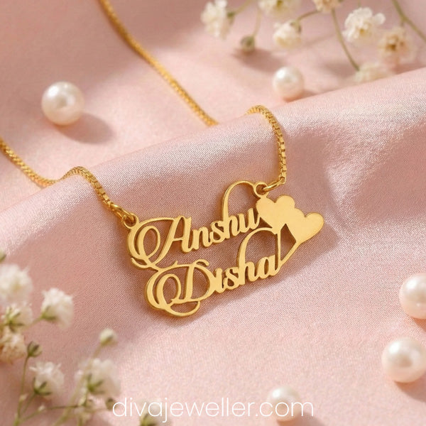 Bubble Heart Couple Name Necklace