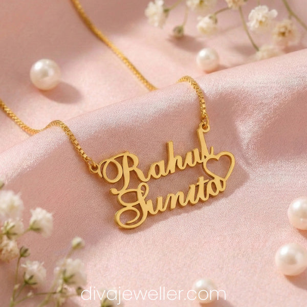 Single Heart Couple Name Necklace