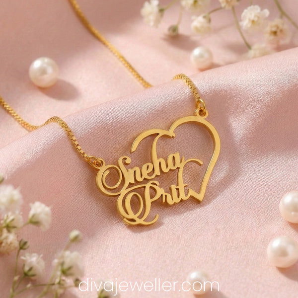 Half Heart Couple Name Necklace