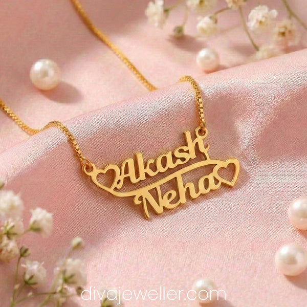 Double Heart Couple Name Necklace