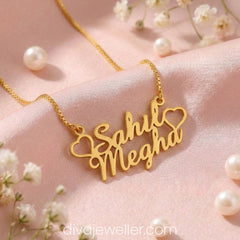 Two Hearts Couple Name Necklace