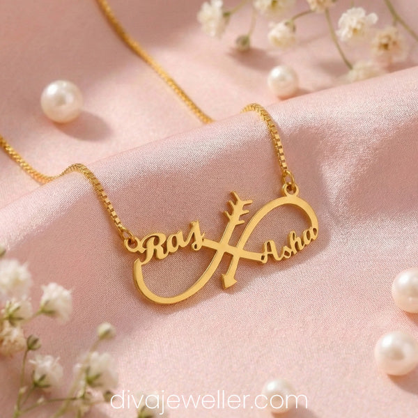 Infinite Arrow Couple Name Necklace