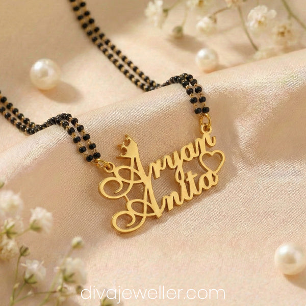 Crown and Heart Couple Name Necklace