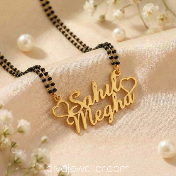 Two Hearts Couple Name Necklace