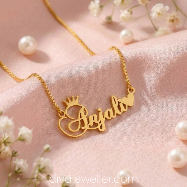 Crown with Heart Name Necklace