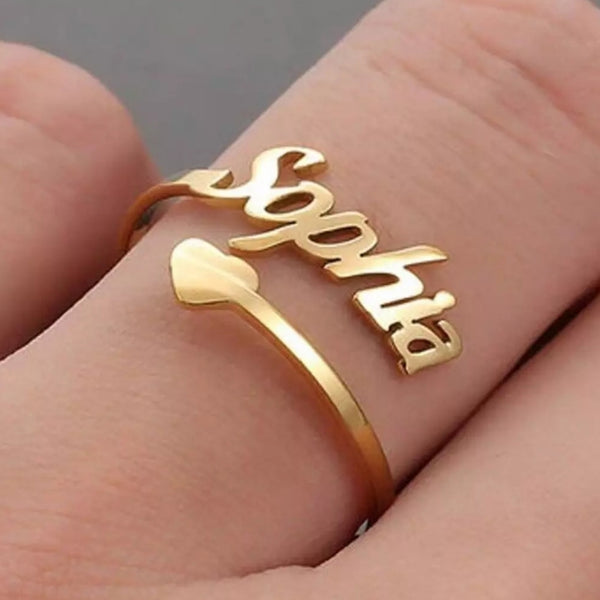 Bottom Heart Name Ring