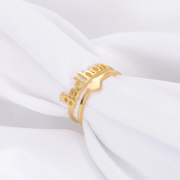 Crown and Heart Name Ring