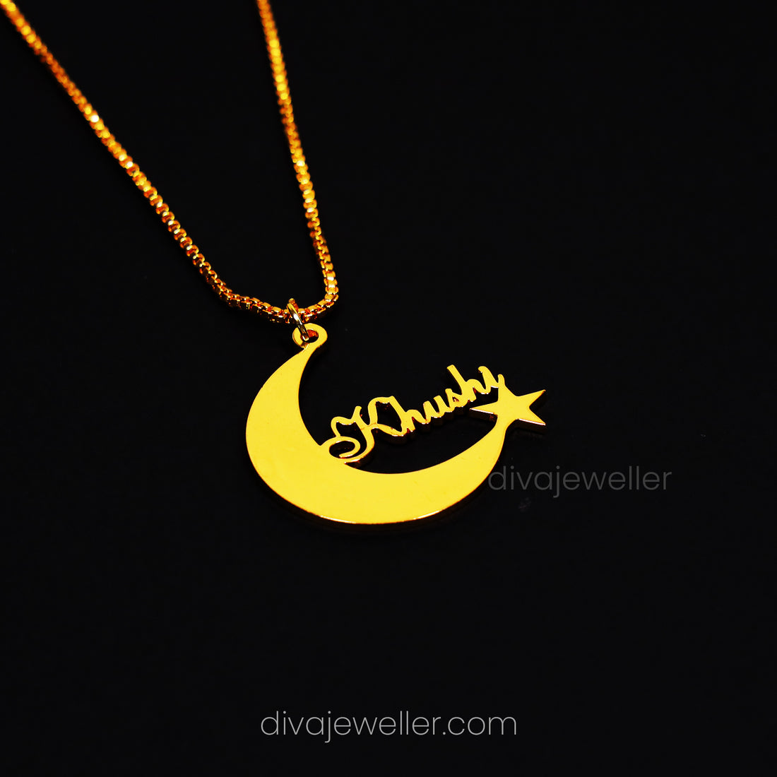 Moon and Star Name Necklace