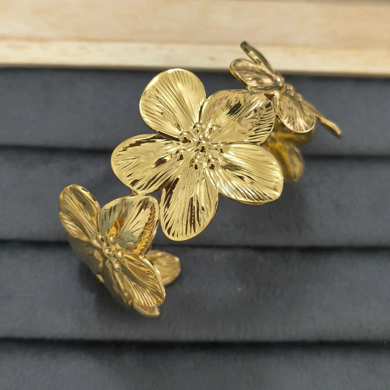 Floral cuff anti tarnish Gold plated Broad Bracelet