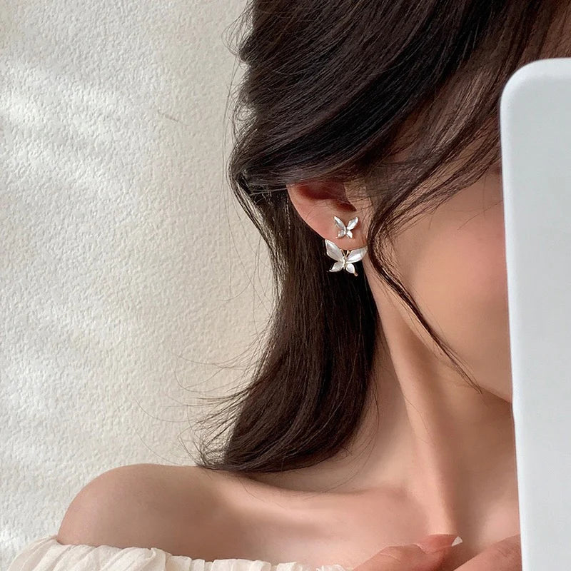 Enamel White Butterfly Stud Earrings