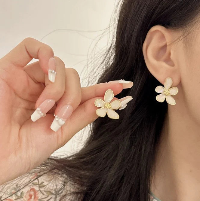 White Flower Earrings