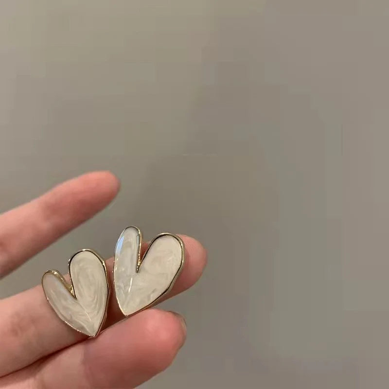 White Heart Earrings