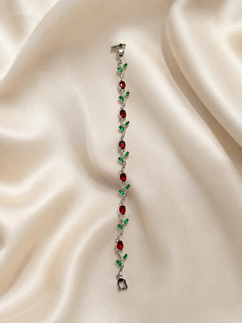 Red Rose Stone Tulip Bracelet | Silver Plated - Anti Tarnish