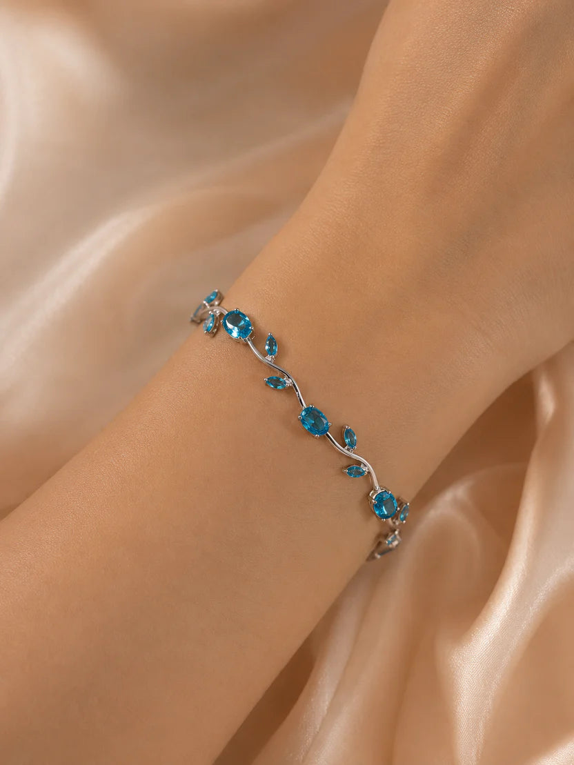 Sky blue Stone Tulip Bracelet | Silver Plated - Anti Tarnish