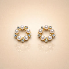 Circular Pearl & Decorative Stone Earrings