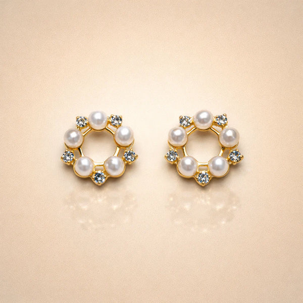 Circular Pearl & Decorative Stone Earrings