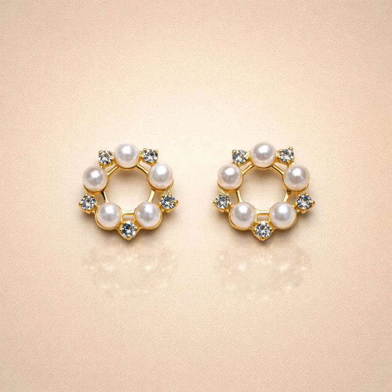 Circular Pearl & Decorative Stone Earrings