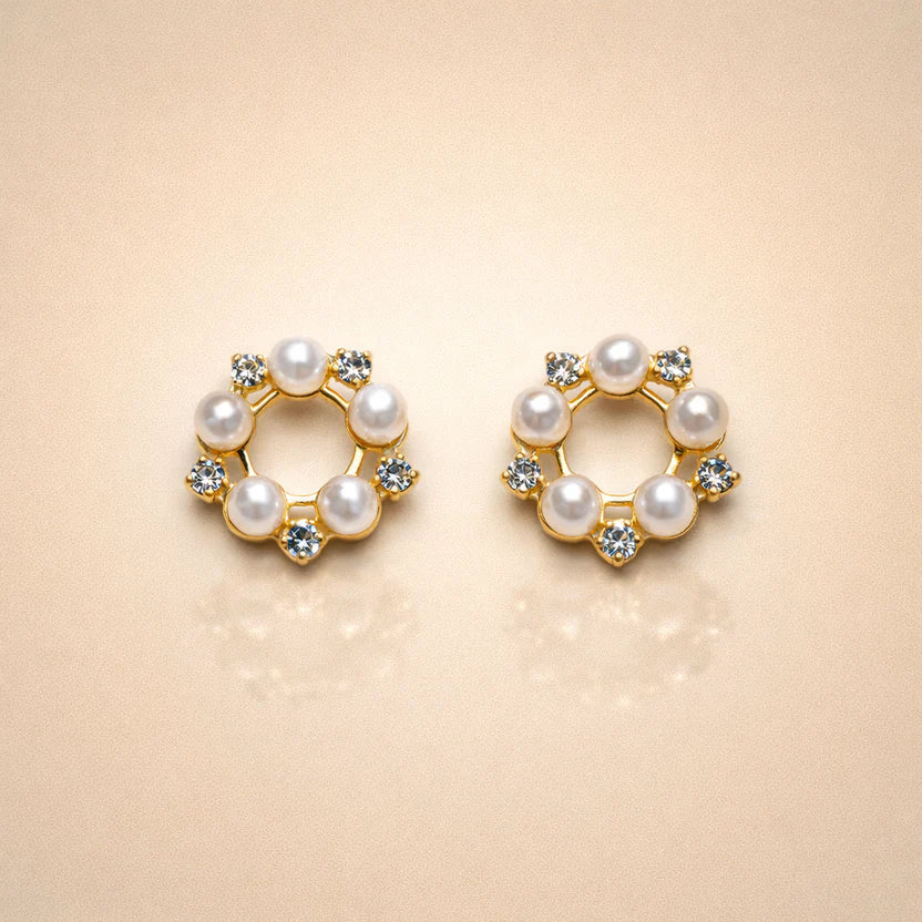 Circular Pearl & Decorative Stone Earrings