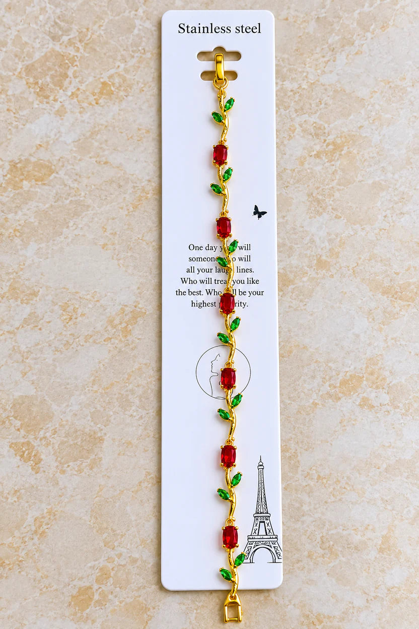 Red Rose Crystal Tulip Bracelet | Gold Plated - Anti Tarnish