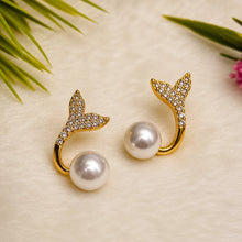 Crystal Mermaid Tail Pearl Drop Earrings