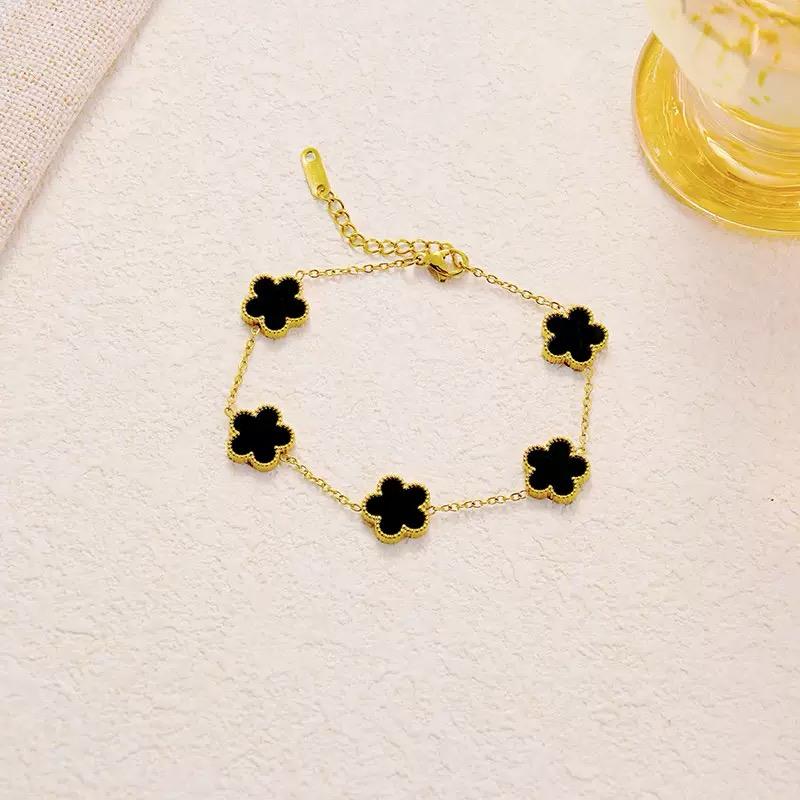 Anti-Tarnish Black Flower Bracelet
