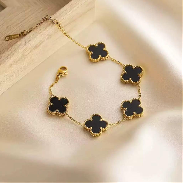 Anti-Tarnish Black Flower Bracelet