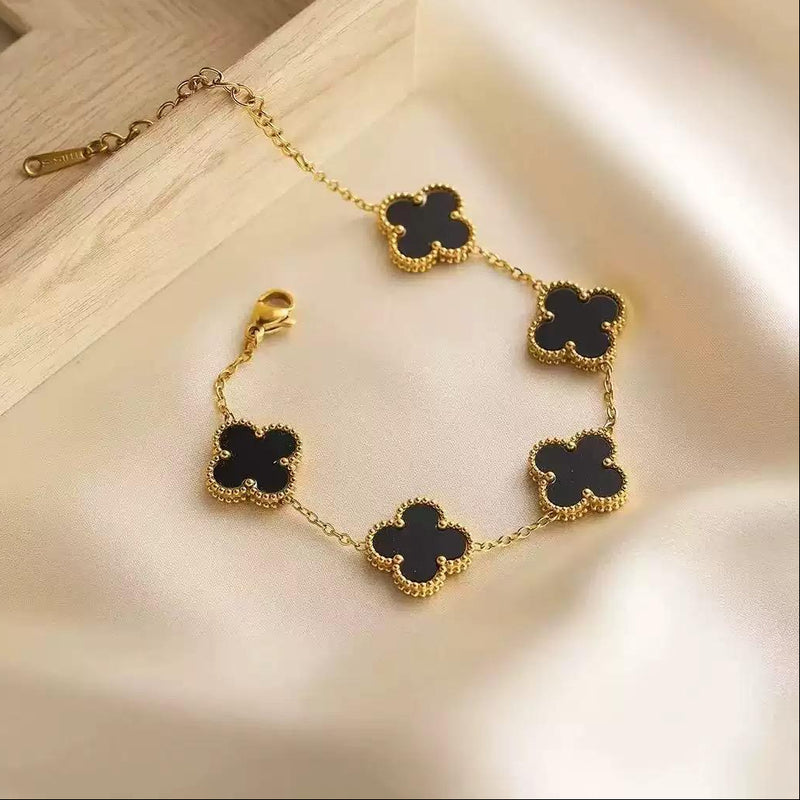 Anti-Tarnish Black Flower Bracelet