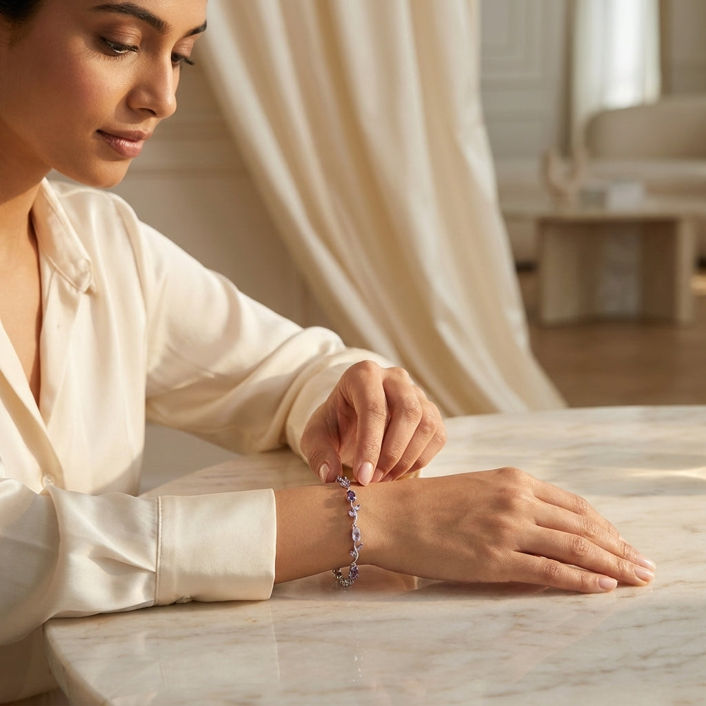 Purple Mix Crystal Tulip Bracelet | Silver Plated - Anti Tarnish