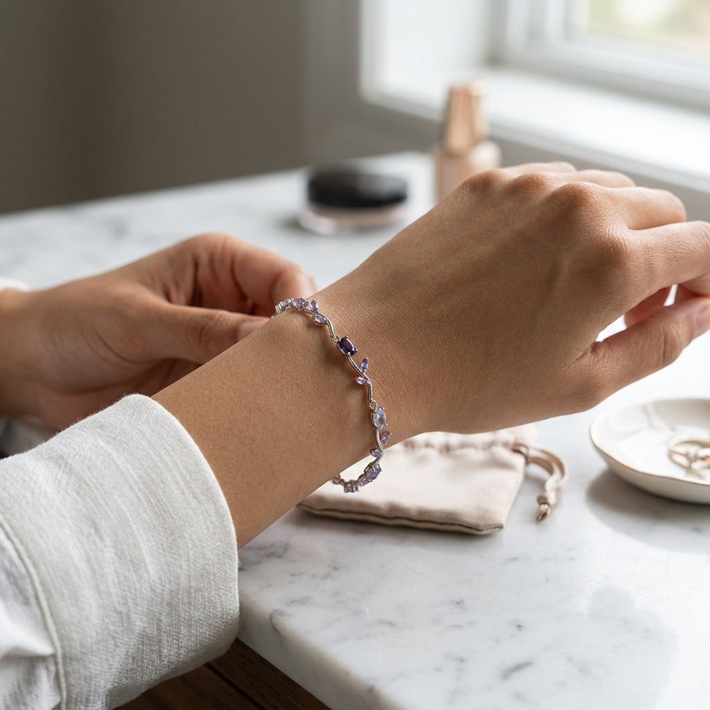 Purple Crystal Tulip Bracelet | Gold Plated - Anti Tarnish