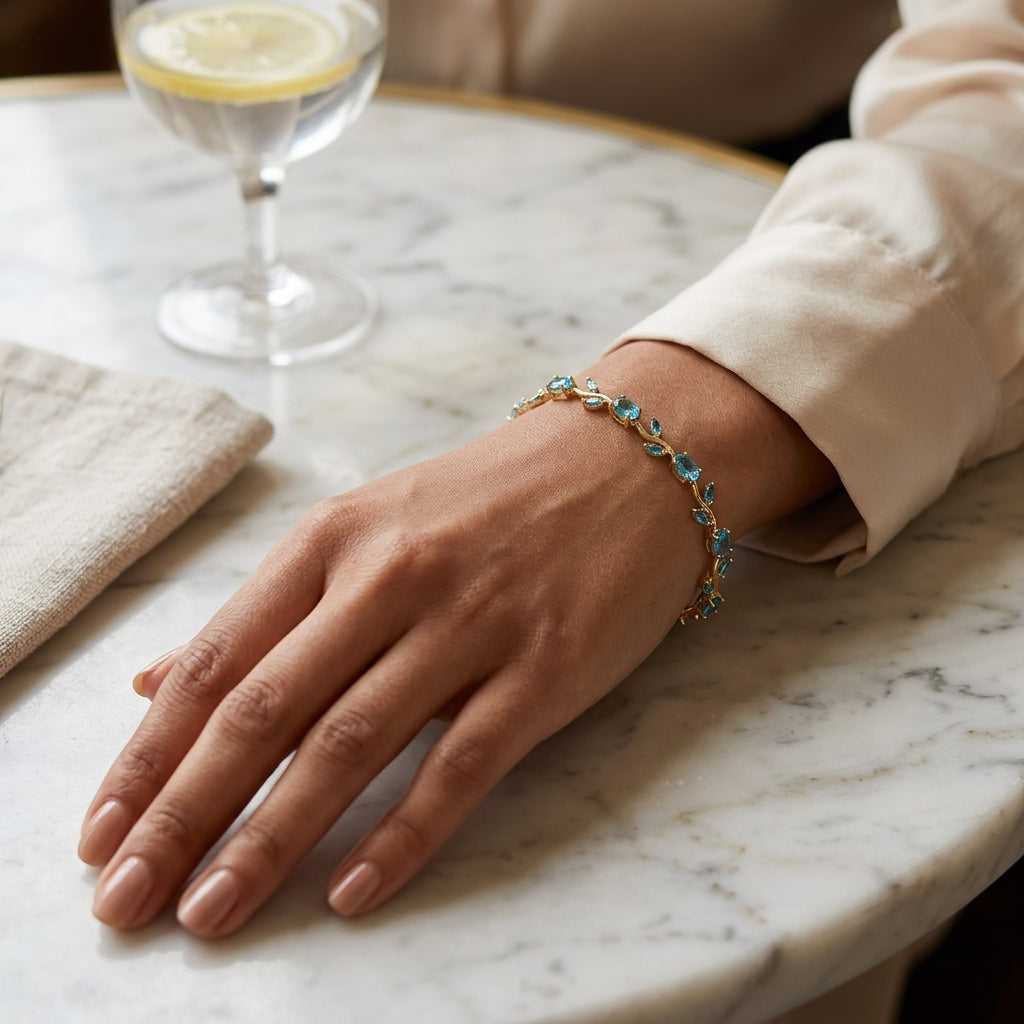 Blue Stone Stone Tulip Bracelet | Gold Plated - Anti Tarnish