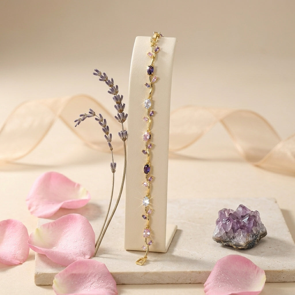Purple Mix Crystal Tulip Bracelet | Gold Plated - Anti Tarnish