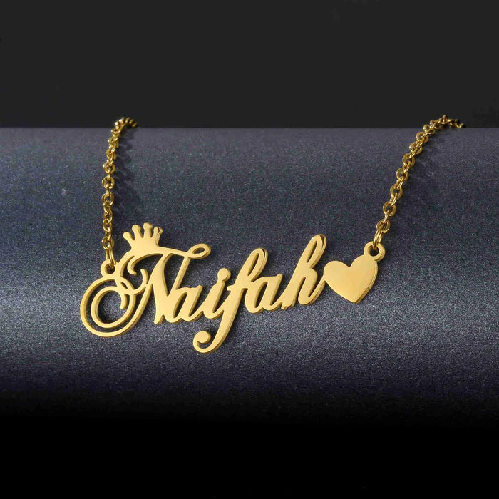 Crown with Heart Name Necklace