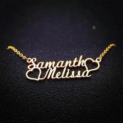 Two Hearts Couple Name Necklace