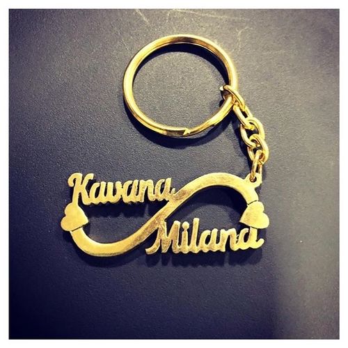 Infinity Heart Couple Name Keychain