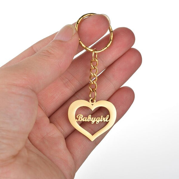 Bold Heart Name Keychain